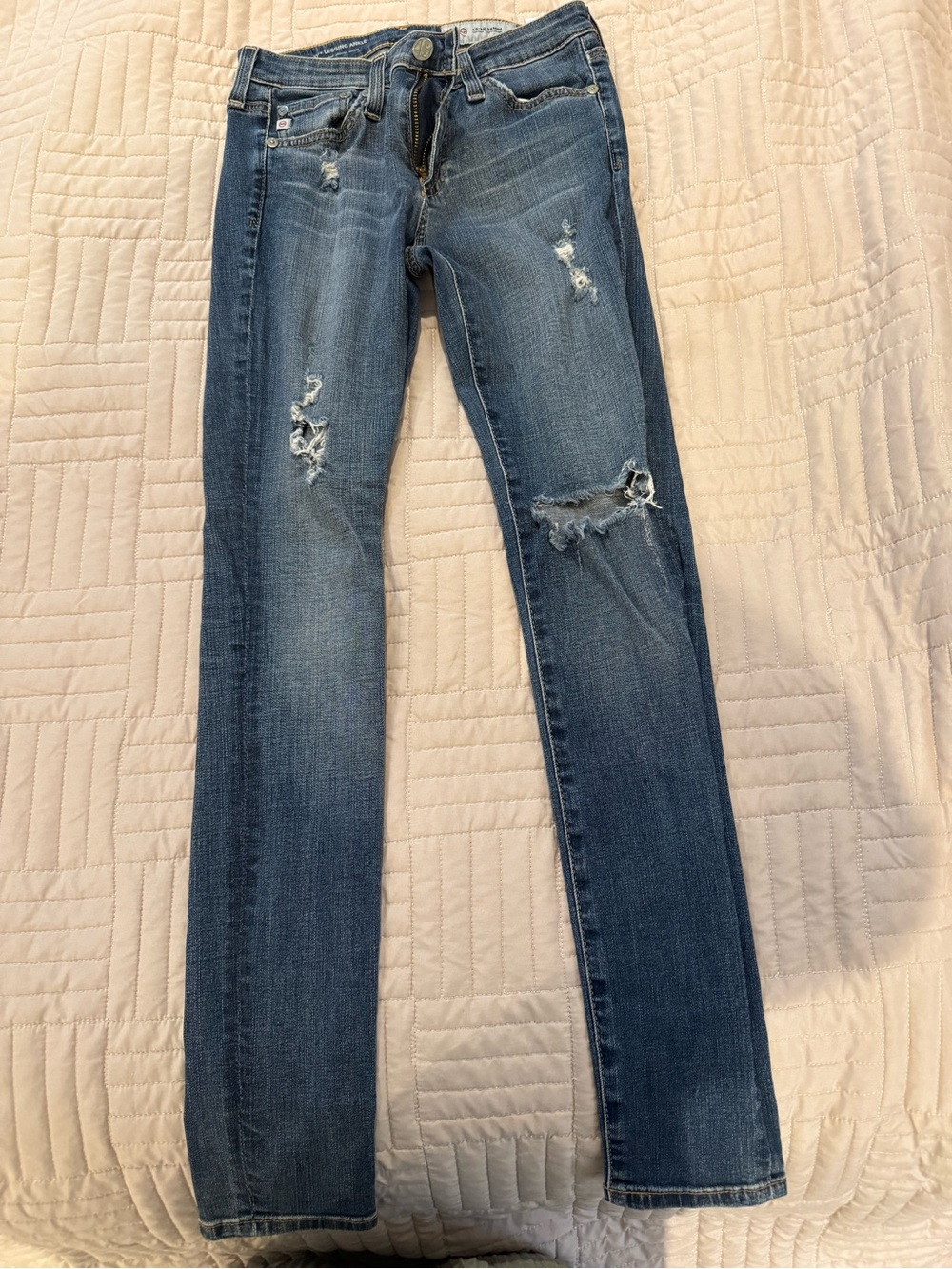 Ag Adriano Goldschmied Distressed Super Skinny Ankle Jeans - Blue